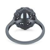 Art Deco Wedding Ring Oval Cut Solid Simulated Cubic Zirconia 925 Sterling Silver