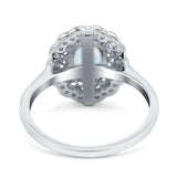 Art Deco Wedding Ring Oval Cut Solid Simulated Cubic Zirconia 925 Sterling Silver
