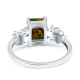 Emerald Cut Art Deco Engagement Wedding Bridal Ring Round Simulated Cubic Zirconia 925 Sterling Silver