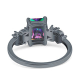 Emerald Cut Art Deco Engagement Wedding Bridal Ring Round Simulated Cubic Zirconia 925 Sterling Silver
