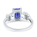 Emerald Cut Art Deco Engagement Wedding Bridal Ring Round Simulated Cubic Zirconia 925 Sterling Silver