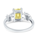 Emerald Cut Art Deco Engagement Wedding Bridal Ring Round Simulated Cubic Zirconia 925 Sterling Silver