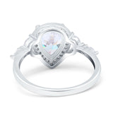 Teardrop Pear Art Deco Engagement Wedding Bridal Halo Ring Round Simulated Cubic Zirconia 925 Sterling Silver