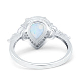 Teardrop Pear Art Deco Engagement Wedding Bridal Halo Ring Round Simulated Cubic Zirconia 925 Sterling Silver