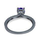 Art Deco Wedding Engagement Ring Simulated Cubic Zirconia Accent Vintage Bridal Ring Round 925 Sterling Silver
