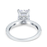 Cushion Cut Art Deco Vintage Engagement Wedding Bridal Ring Round Simulated Cubic Zirconia Accent 925 Sterling Silver