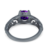 Art Deco Filigree Wedding Engagement Bridal Ring Round Simulated Cubic Zirconia 925 Sterling Silver