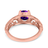 Art Deco Filigree Wedding Engagement Bridal Ring Round Simulated Cubic Zirconia 925 Sterling Silver