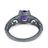 Art Deco Filigree Wedding Engagement Bridal Ring Round Simulated Cubic Zirconia 925 Sterling Silver