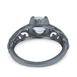 Art Deco Filigree Wedding Engagement Bridal Ring Round Simulated Cubic Zirconia 925 Sterling Silver