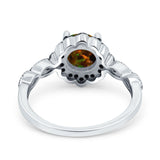 Flower Art Deco Wedding Ring Round Black Simulated Cubic Zirconia 925 Sterling Silver