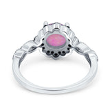 Flower Art Deco Wedding Ring Round Black Simulated Cubic Zirconia 925 Sterling Silver