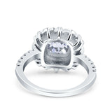 Halo Vintage Style Art Deco Solitaire Accent Cushion Wedding Engagement Ring Round Simulated Cubic Zirconia 925 Sterling Silver