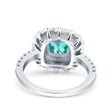 Halo Vintage Style Art Deco Solitaire Accent Cushion Wedding Engagement Ring Round Simulated Cubic Zirconia 925 Sterling Silver