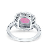 Halo Vintage Style Art Deco Solitaire Accent Cushion Wedding Engagement Ring Round Simulated Cubic Zirconia 925 Sterling Silver