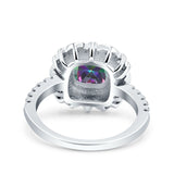 Halo Vintage Style Art Deco Solitaire Accent Cushion Wedding Engagement Ring Round Simulated Cubic Zirconia 925 Sterling Silver