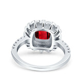 Halo Vintage Style Art Deco Solitaire Accent Cushion Wedding Engagement Ring Round Simulated Cubic Zirconia 925 Sterling Silver
