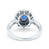 Halo Vintage Style Art Deco Solitaire Accent Oval Wedding Engagement Ring Simulated Cubic Zirconia 925 Sterling Silver