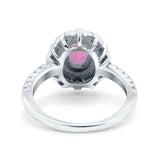 Halo Vintage Style Art Deco Solitaire Accent Oval Wedding Engagement Ring Simulated Cubic Zirconia 925 Sterling Silver