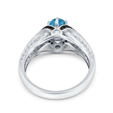 Art Deco Oval Engagement Ring Black Simulated Cubic Zirconia 925 Sterling Silver