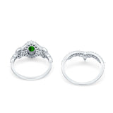 Marquise Art Deco Band Wedding Engagement Bridal Ring Oval Accent Vintage Round Simulated Cubic Zirconia 925 Sterling Silver
