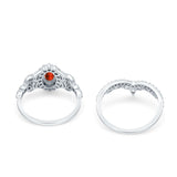 Marquise Art Deco Band Wedding Engagement Bridal Ring Oval Accent Vintage Round Simulated Cubic Zirconia 925 Sterling Silver