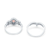 Marquise Art Deco Band Wedding Engagement Bridal Ring Oval Accent Vintage Round Simulated Cubic Zirconia 925 Sterling Silver