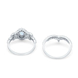 Marquise Art Deco Band Wedding Engagement Bridal Ring Oval Accent Vintage Round Simulated Cubic Zirconia 925 Sterling Silver