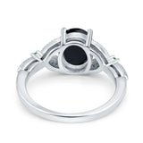 Oval Green Emerald Art Deco Wedding Engagement Bridal Ring Accent Vintage Round Simulated Cubic Zirconia 925 Sterling Silver