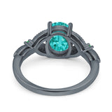 Oval Green Emerald Art Deco Wedding Engagement Bridal Ring Accent Vintage Round Simulated Cubic Zirconia 925 Sterling Silver
