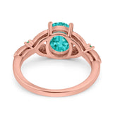 Oval Green Emerald Art Deco Wedding Engagement Bridal Ring Accent Vintage Round Simulated Cubic Zirconia 925 Sterling Silver