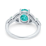 Oval Green Emerald Art Deco Wedding Engagement Bridal Ring Accent Vintage Round Simulated Cubic Zirconia 925 Sterling Silver