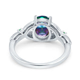 Oval Green Emerald Art Deco Wedding Engagement Bridal Ring Accent Vintage Round Simulated Cubic Zirconia 925 Sterling Silver