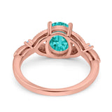 Oval Blue Aquamarine Art Deco Wedding Engagement Bridal Ring Accent Vintage Round Simulated Cubic Zirconia 925 Sterling Silver