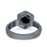 Art Deco Engagement Bridal Ring Hexagon Round Simulated Cubic Zirconia 925 Sterling Silver