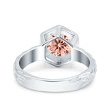 Art Deco Engagement Bridal Ring Hexagon Round Simulated Cubic Zirconia 925 Sterling Silver
