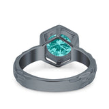 Art Deco Engagement Bridal Ring Hexagon Round Simulated Cubic Zirconia 925 Sterling Silver