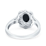 Oval Art Deco Wedding Engagement Bridal Ring Accent Vintage Round Simulated Cubic Zirconia 925 Sterling Silver