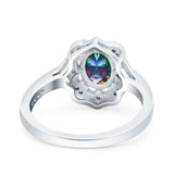 Oval Art Deco Wedding Engagement Bridal Ring Accent Vintage Round Simulated Cubic Zirconia 925 Sterling Silver