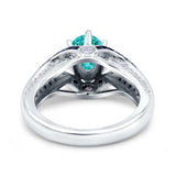 Halo Oval Wedding Engagement Ring Blue Sapphire Round Simulated Cubic Zirconia 925 Sterling Silver
