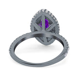 Halo Art Deco Marquise Wedding Bridal Ring Round Simulated Cubic Zirconia 925 Sterling Silver
