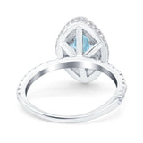 Halo Art Deco Marquise Wedding Bridal Ring Round Simulated Cubic Zirconia 925 Sterling Silver