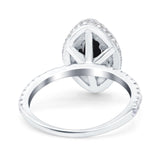 Halo Art Deco Marquise Wedding Bridal Ring Round Simulated Cubic Zirconia 925 Sterling Silver