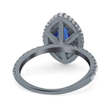 Halo Art Deco Marquise Wedding Bridal Ring Round Simulated Cubic Zirconia 925 Sterling Silver