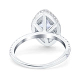 Halo Art Deco Marquise Wedding Bridal Ring Round Simulated Cubic Zirconia 925 Sterling Silver