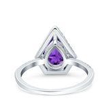 Halo Art Deco Solitaire Accent Pear Wedding Engagement Bridal Ring Band Round Simulated Cubic Zirconia 925 Sterling Silver