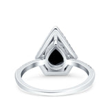 Halo Art Deco Solitaire Accent Pear Wedding Engagement Bridal Ring Band Round Simulated Cubic Zirconia 925 Sterling Silver