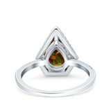 Halo Art Deco Solitaire Accent Pear Wedding Engagement Bridal Ring Band Round Simulated Cubic Zirconia 925 Sterling Silver