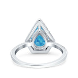 Halo Art Deco Solitaire Accent Pear Wedding Engagement Bridal Ring Band Round Simulated Cubic Zirconia 925 Sterling Silver