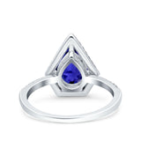 Halo Art Deco Solitaire Accent Pear Wedding Engagement Bridal Ring Band Round Simulated Cubic Zirconia 925 Sterling Silver